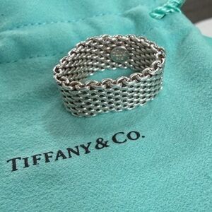 Tiffany & Co. Sterling silver 925 Somerset Mesh Band Ring size 6 w/Pouch